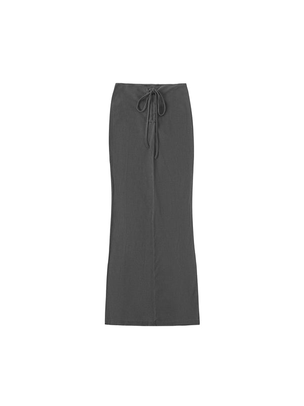 Dyed Washed Drawstring Maxi Skirt 17