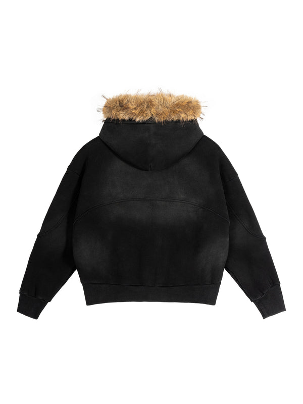Sun Fade Boxy Detachable Fur Hoodie 4