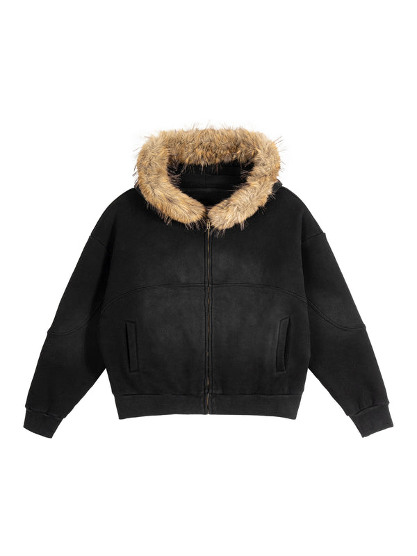 Sun Fade Boxy Detachable Fur Hoodie 3