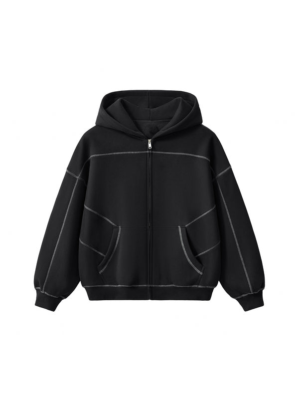 Contrast-Stitched Boxy Fleece Zip Hoodie 5