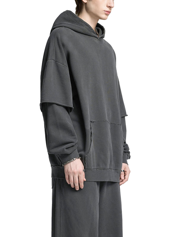 Snow Washed Raw Edge Double Layered Hoodie 8