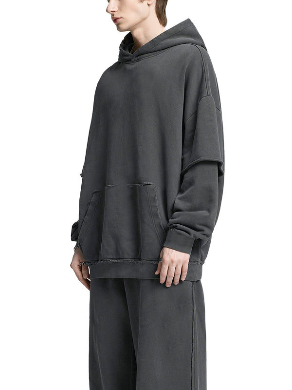 Snow Washed Raw Edge Double Layered Hoodie 9