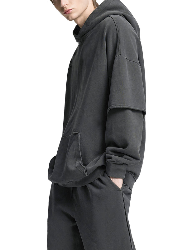 Snow Washed Raw Edge Double Layered Hoodie 11