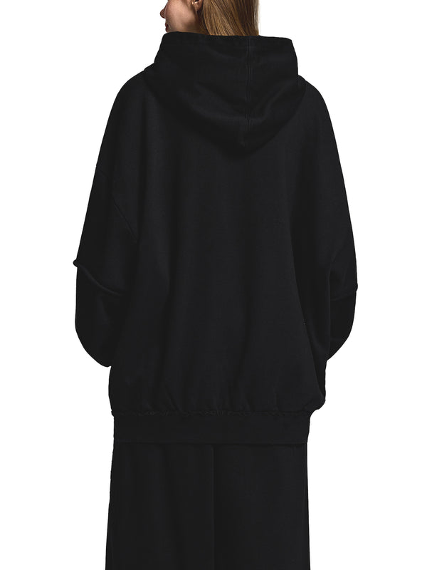 Snow Washed Raw Edge Double Layered Hoodie 15