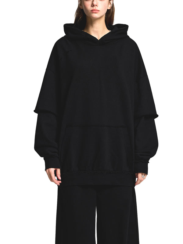 Snow Washed Raw Edge Double Layered Hoodie 12