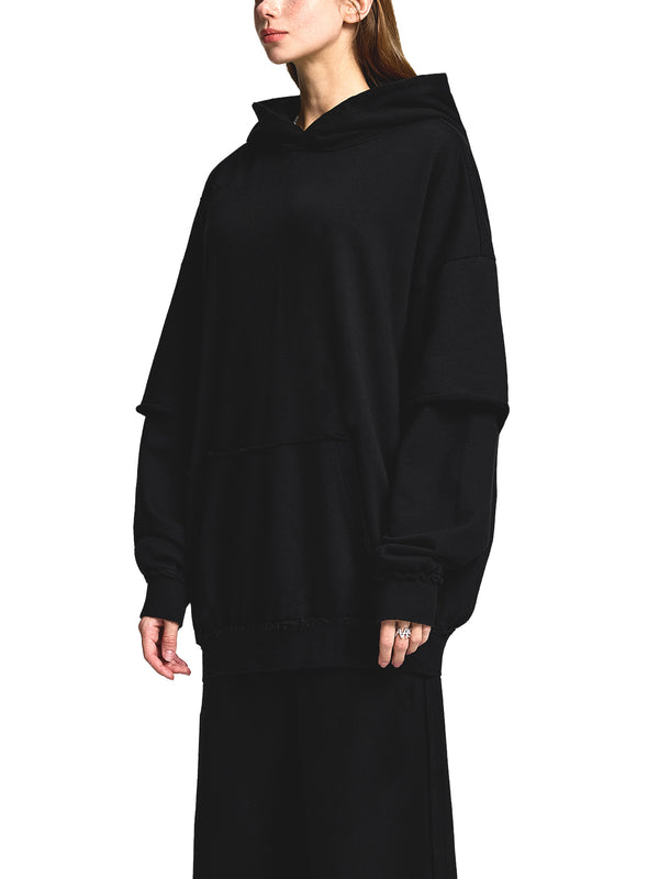 Snow Washed Raw Edge Double Layered Hoodie 14