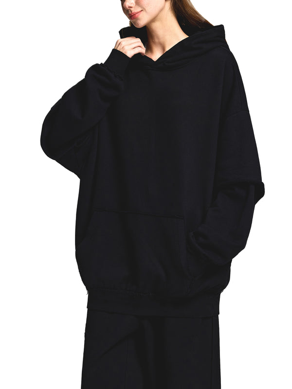 Snow Washed Raw Edge Double Layered Hoodie 16