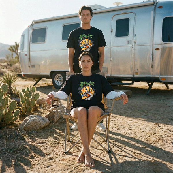 Model wearing Sleeve Cotton T-Shirt — drop-shoulder oversized cotton tee with sun-faded vintage wash. Australian streetwear by Vantage Heritage. 1