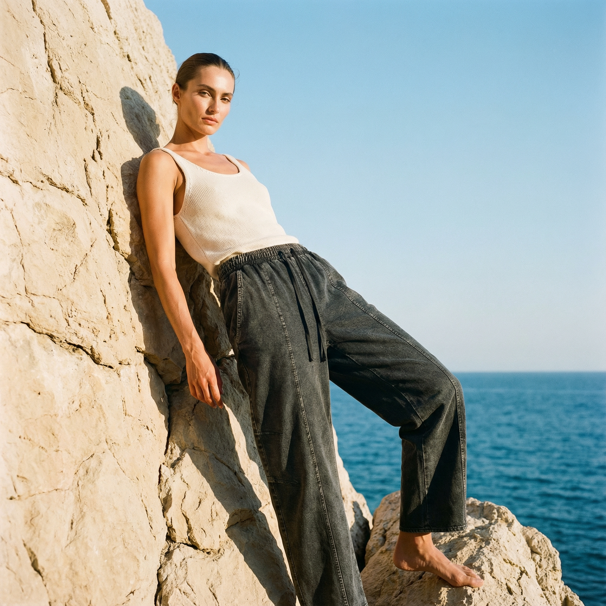 Snow Wash Drawstring Cotton Pants